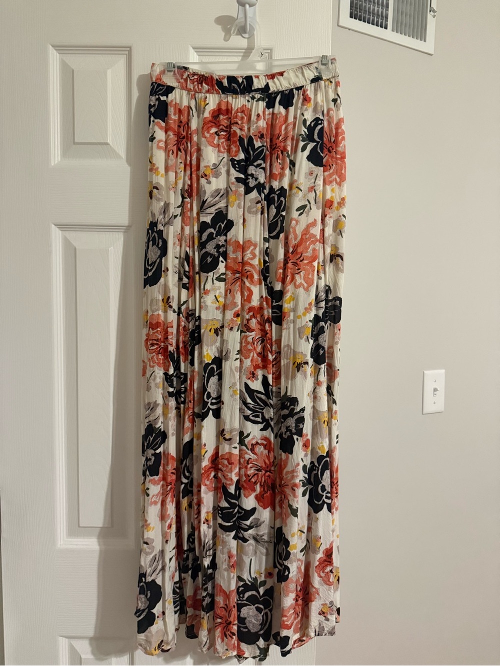 Floral Pleated Maxi Skirt in Cream and Coral